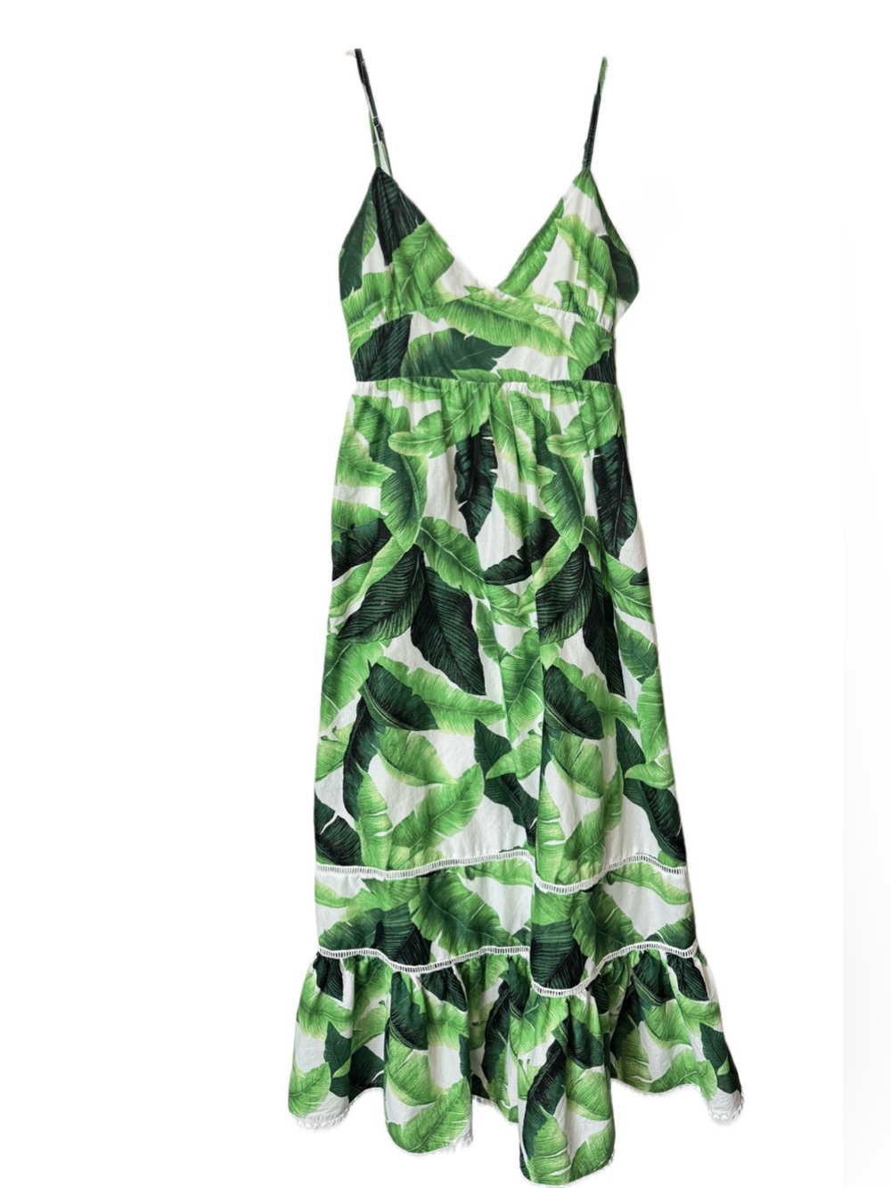 Forever 21 Tropical Palm Leaf Maxi Dress Size Medium Green Hawaiian Resort Dress